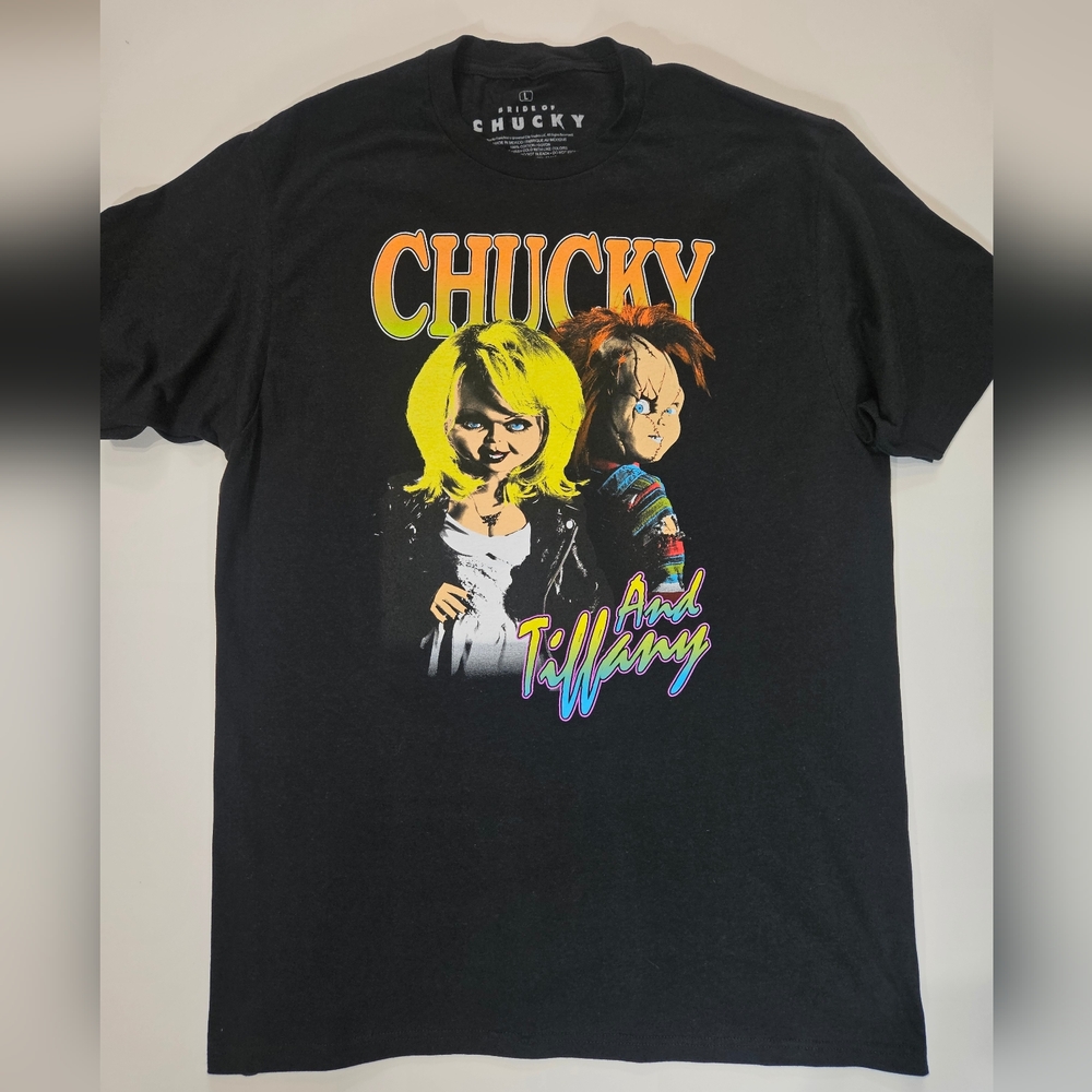 Chucky T-Shirt Mens Large Black Bride Of Chucky Halloween Horror Movie Fall Tee
